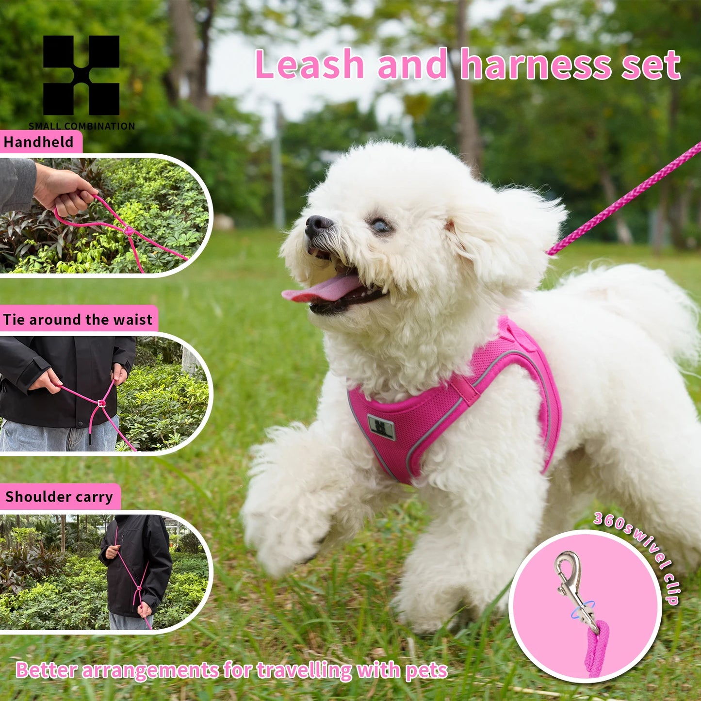 Reflective Dog Harness & Leash Set – Adjustable Step-In Vest for Small & Medium Dogs