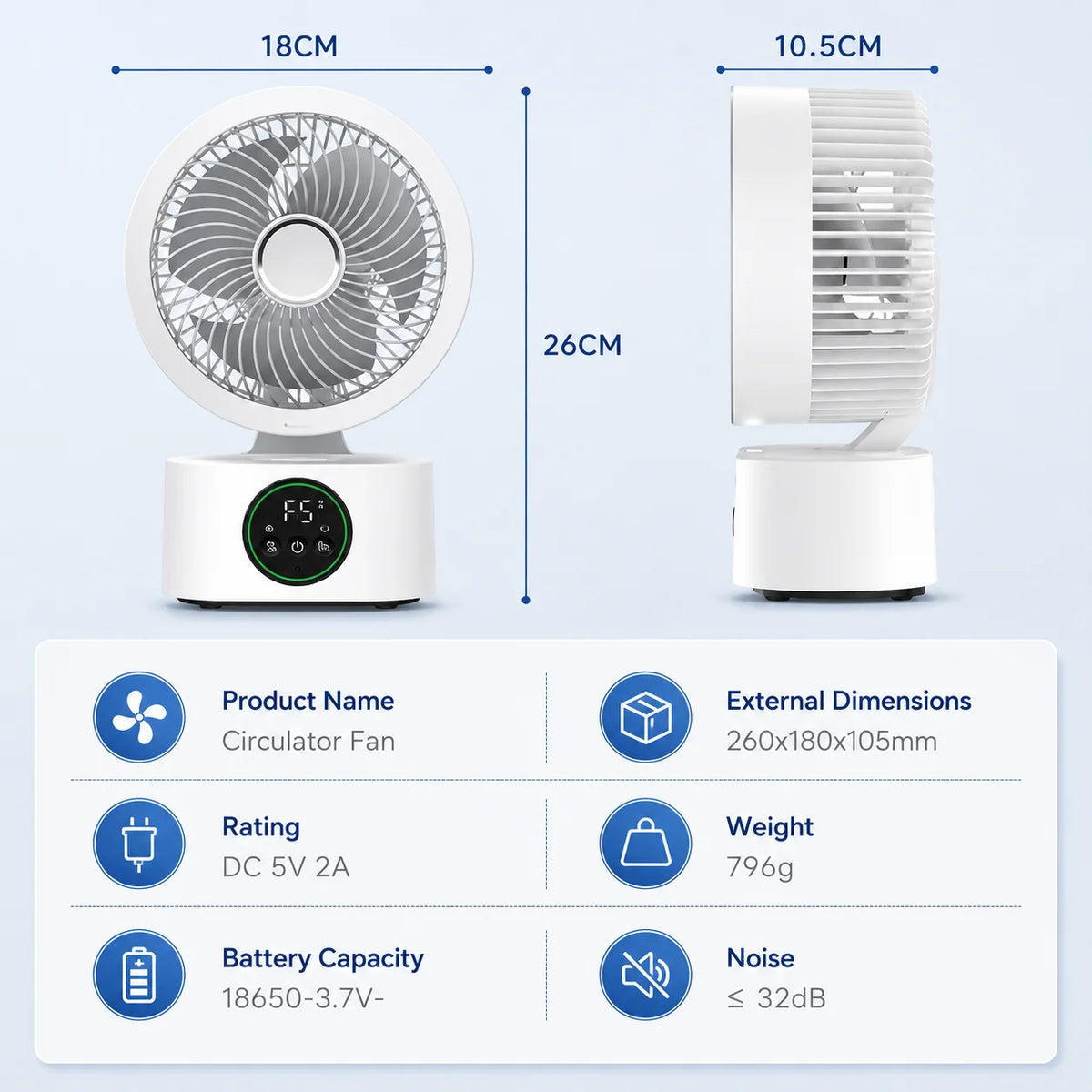 Portable Rechargeable Wall-Mounted Folding Fan With Remote Control & Night Light