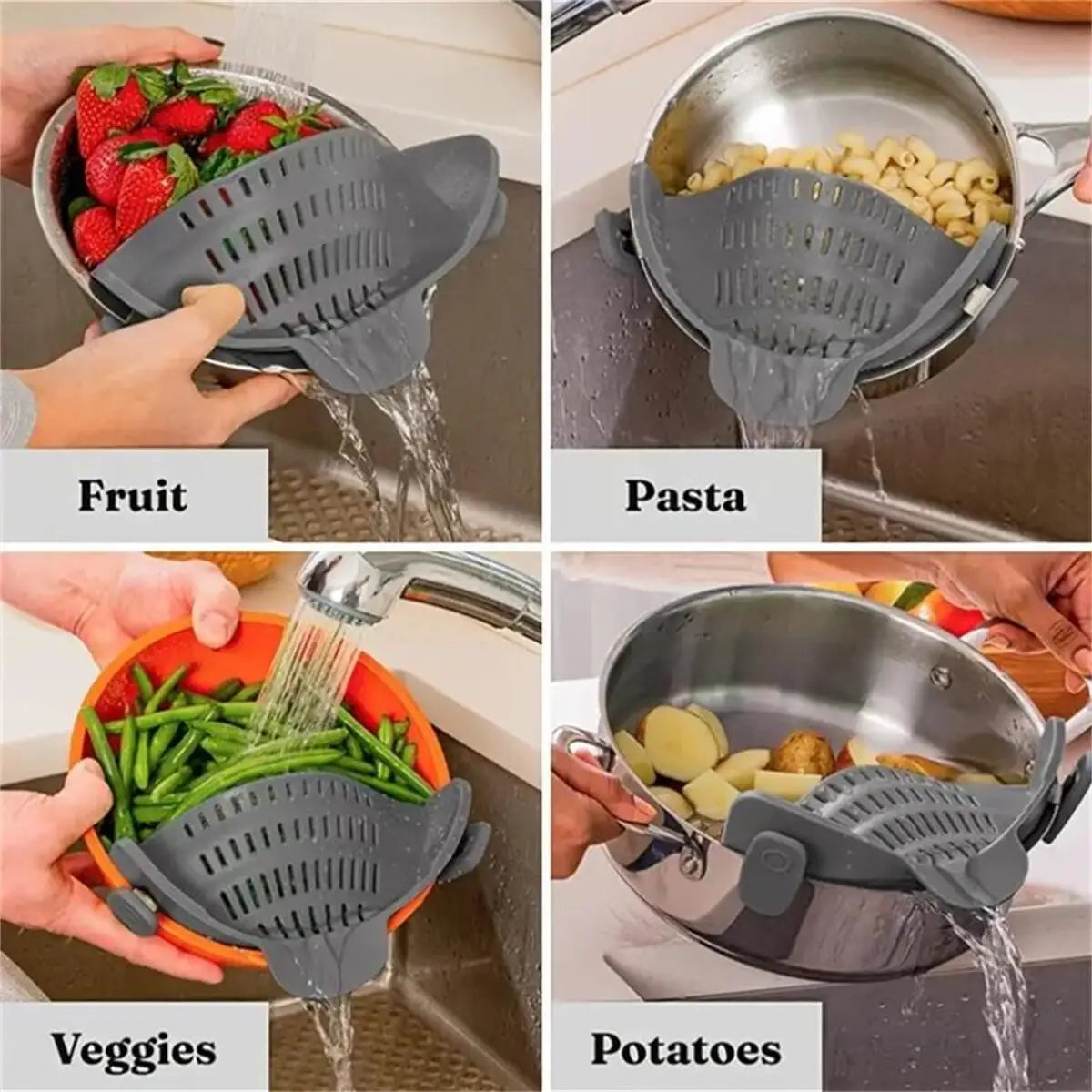 Adjustable Clip-On Pot Strainer – Stainless Steel Kitchen Strainer for Pots, Pans & Bowls