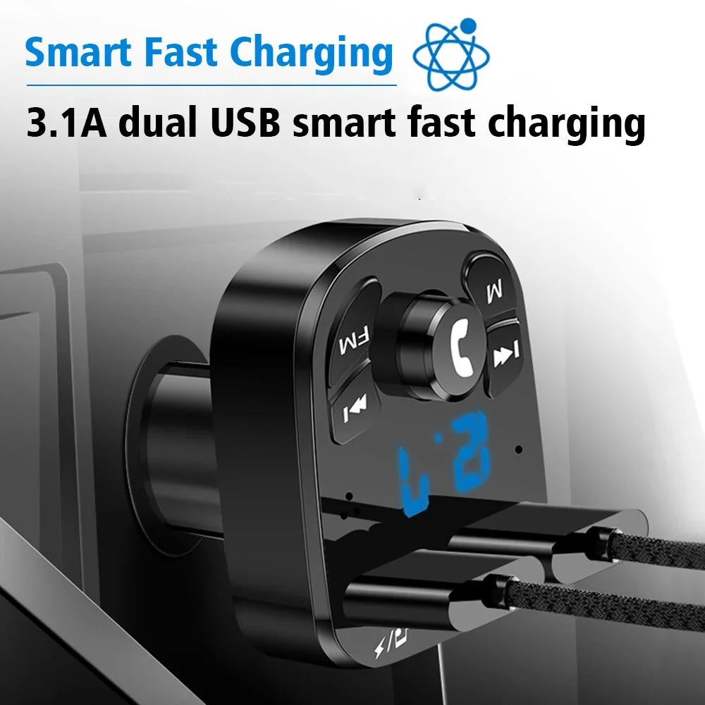 Bluetooth 5.0 FM Transmitter & Dual USB Car Charger – Hands-Free Calling and MP3 Player