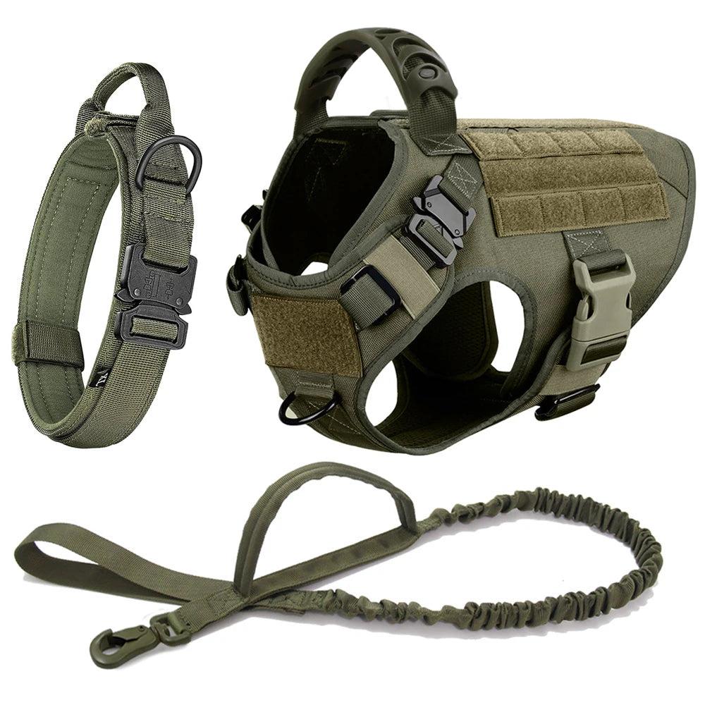 PETRAVEL Tactical Dog Harness Set – Military K9 Vest with Collar & Leash for Medium & Large Dogs