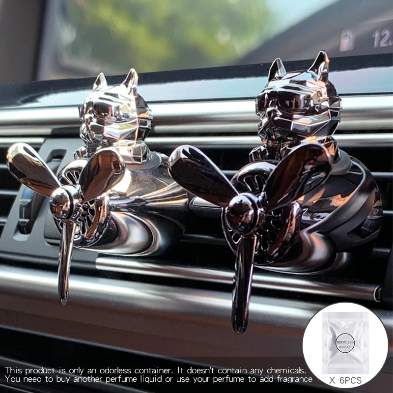 Pilot Bulldog Car Air Freshener – Rotating Airplane Vent Clip Ornament With Fragrance