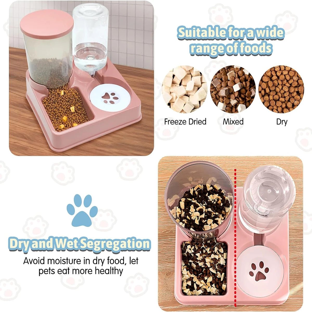 2-in-1 Automatic Cat & Dog Feeder with Water Dispenser – Tilted Gravity Pet Food & Water Bowl Set - Goodify Mart
