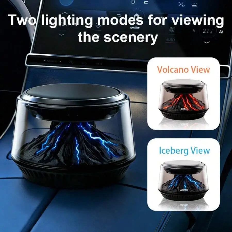 Smart Car Air Freshener Diffusers, Volcano Glacier Landscape Car Diffuser With AI Smart Start-Stop, Solar & USB Charging, Portab