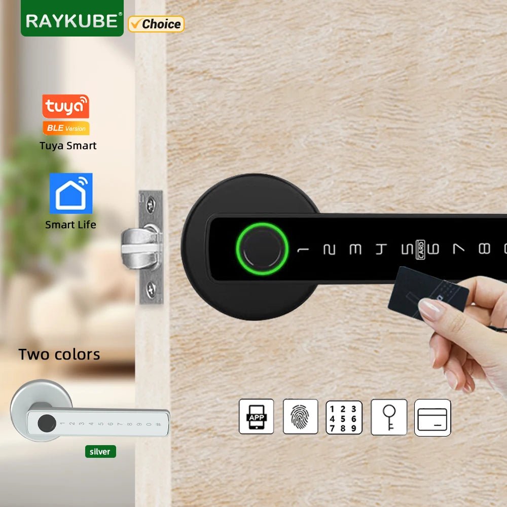 RAYKUBE M5 Smart Fingerprint Door Lock – Tuya BLE Digital Lock with App, Password, Card & Key Access - Goodify Mart