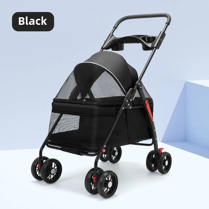 Foldable Pet Stroller For Dogs & Cats – Detachable Carrier With 360° Front Wheel