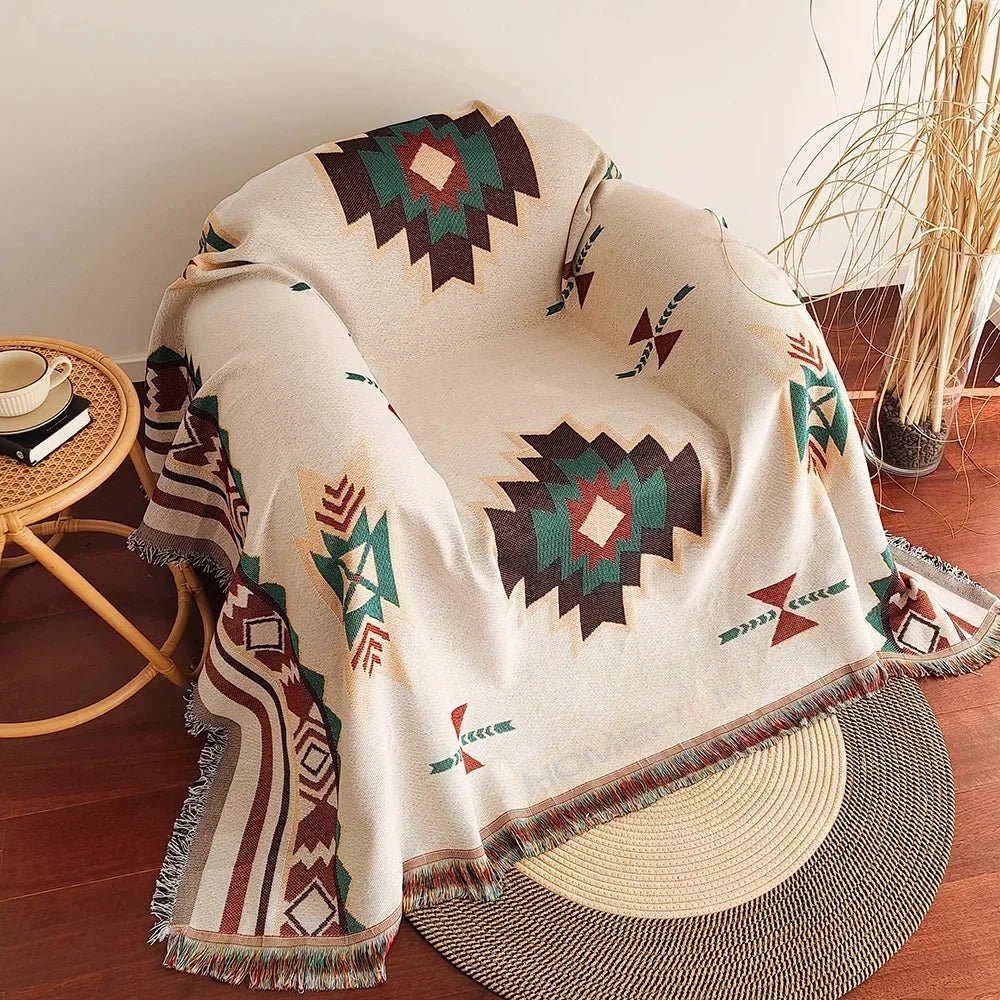 Southwestern Geometric Woven Throw Blanket With Fringe – Boho Sofa, Bed and Picnic Tapestry - Goodify Mart