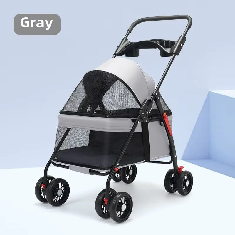 Foldable Pet Stroller For Dogs & Cats – Detachable Carrier With 360° Front Wheel