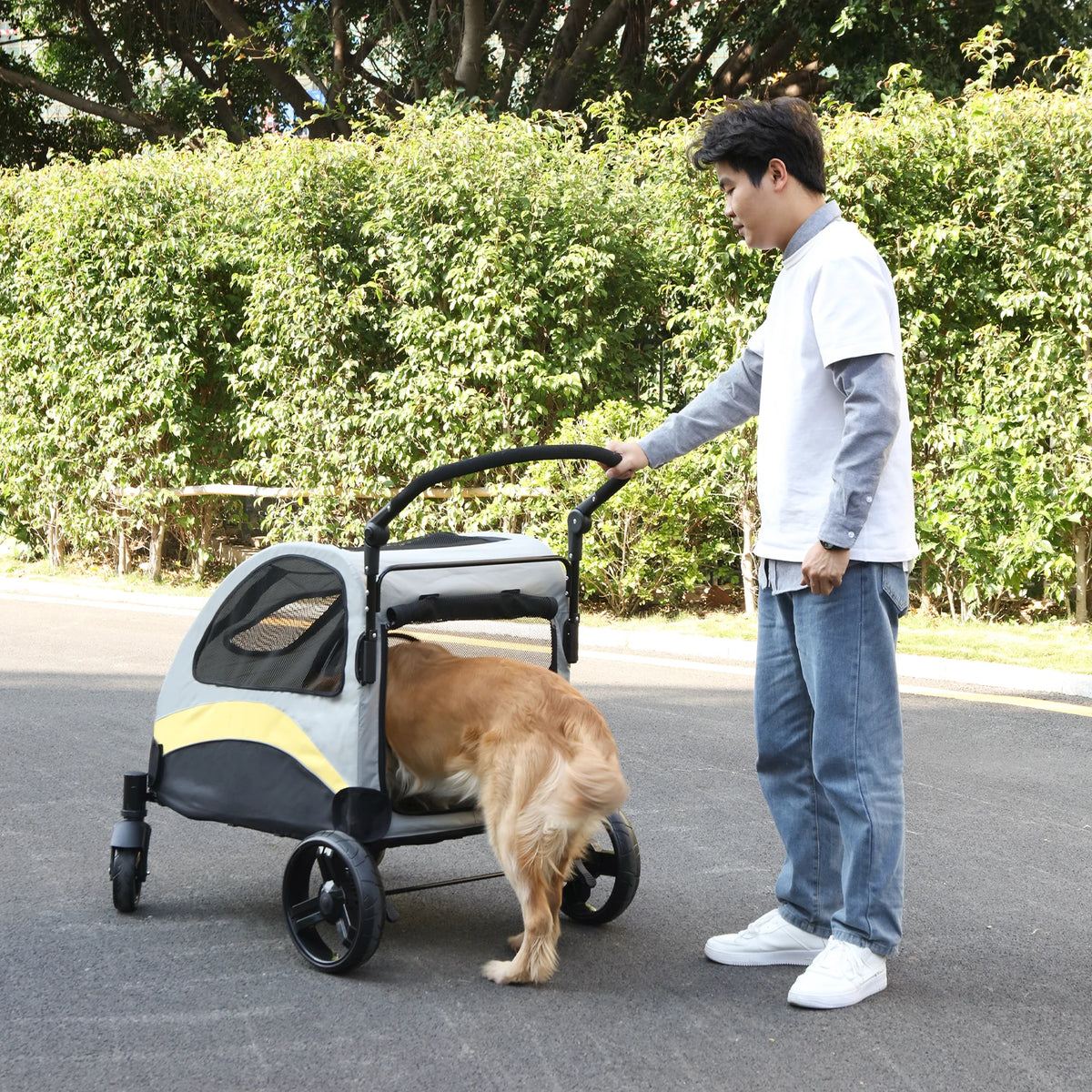 Heavy-Duty Foldable Dog Stroller For Large Dogs – 4-Wheel Pet Carrier Up To 65kg