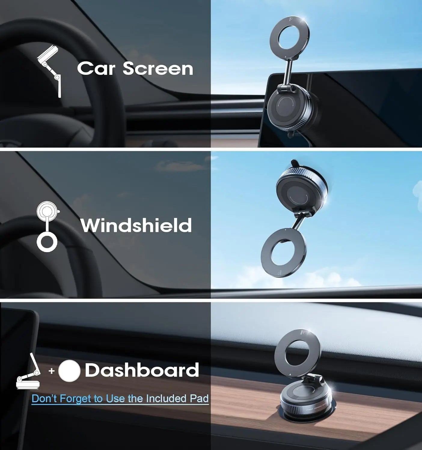360° Adjustable Magnetic Car Phone Holder – Foldable Suction Cup Mount