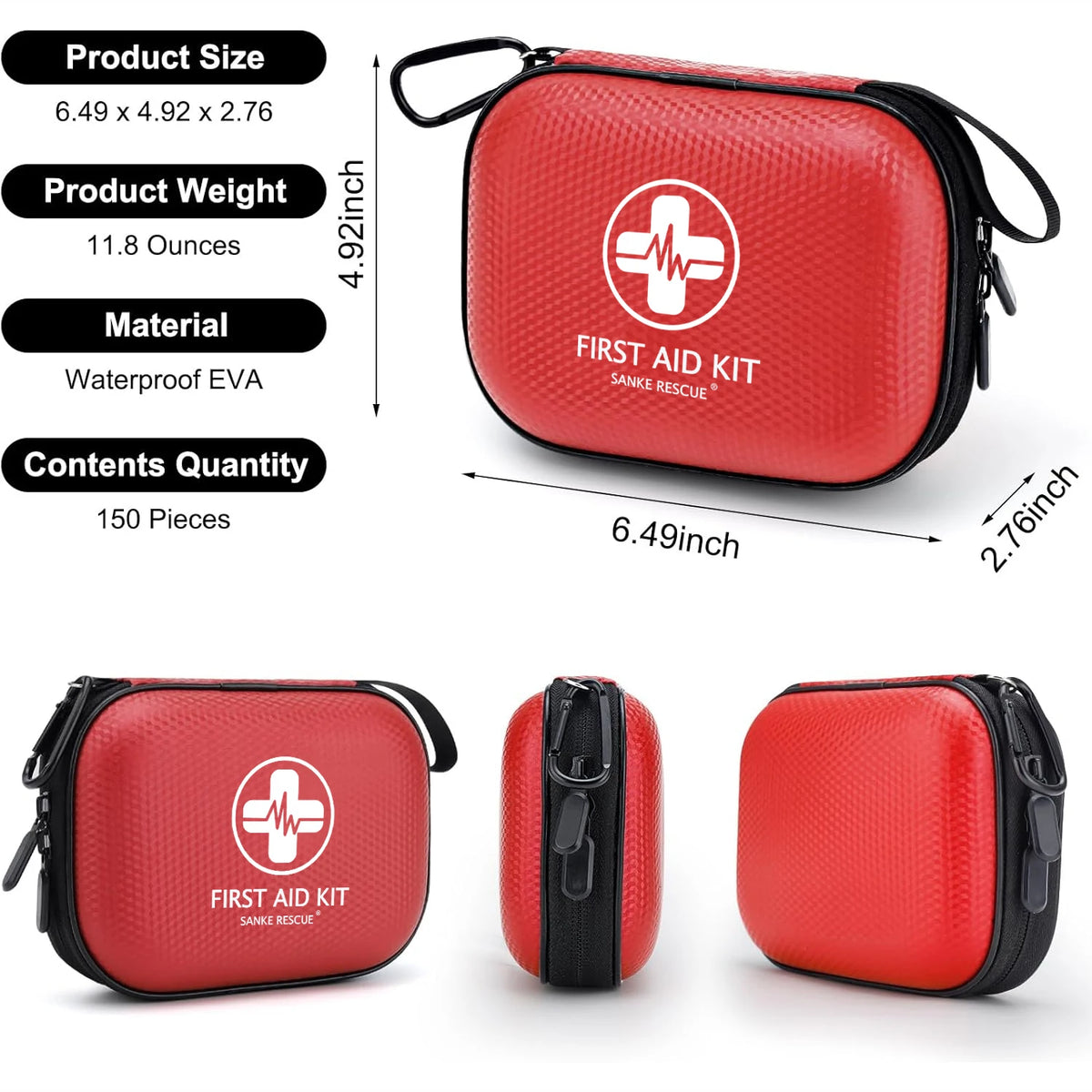 150-Piece Compact First Aid Kit – Water-Resistant EVA Hard Case for Car, Travel and Camping