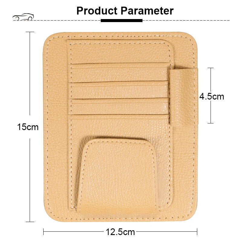 Car Sun Visor Storage Organizer – PU Leather Sunglasses Holder & Card Clip (12.5x15cm) - Goodify Mart
