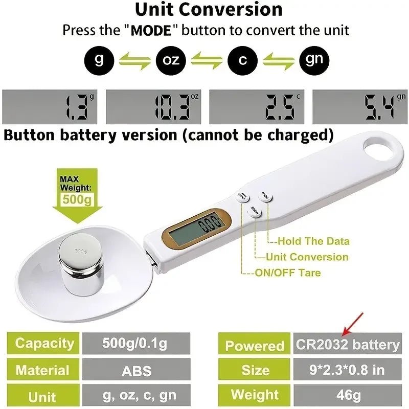 Kitchya Digital Spoon Scale 0.1g–500g – Mini LCD Measuring Spoon for Coffee, Flour & Baking - Goodify Mart