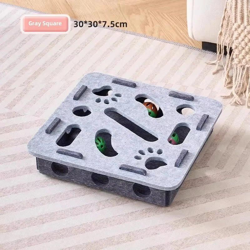 Cat Puzzle Toy Felt Play Box – Interactive Indoor Exercise Toy with Ball