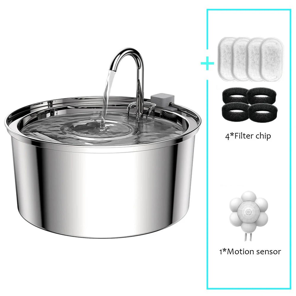 Stainless Steel Cat Water Fountain – 3L USB Electric Pet Water Dispenser with Double Filtration & Ultra-Quiet Pump - Goodify Mart