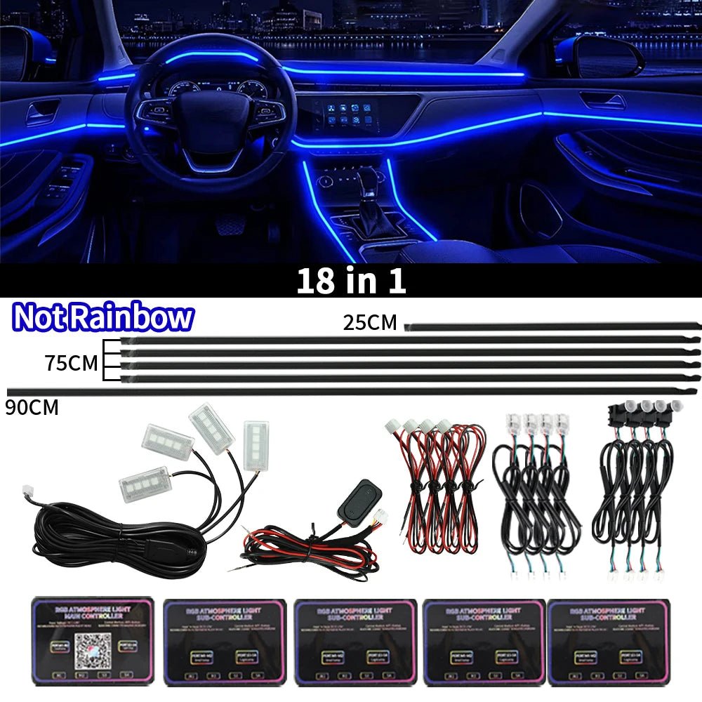 WUMFIRE 18-in-1 RGB Car Interior Ambient Light Kit – 64-Color App-Controlled Hidden Acrylic LED Strips - Goodify Mart