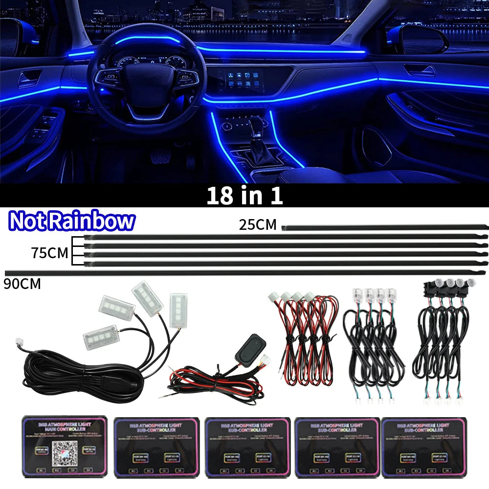 WUMFIRE 18-in-1 RGB Car Interior Ambient Light Kit – 64-Color App-Controlled Hidden Acrylic LED Strips