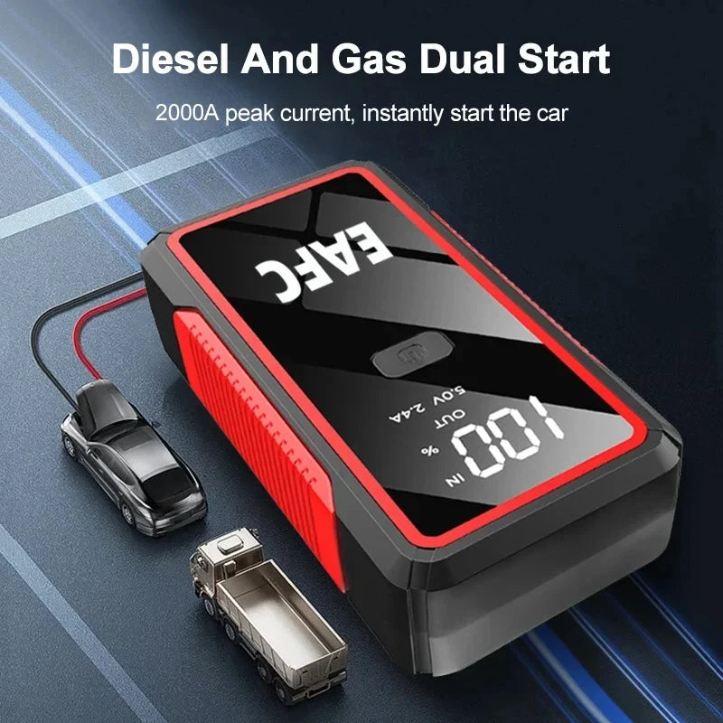 EAFC 12V Portable Car Jump Starter – 600A–2000A Battery Booster With Power Bank & LED Light