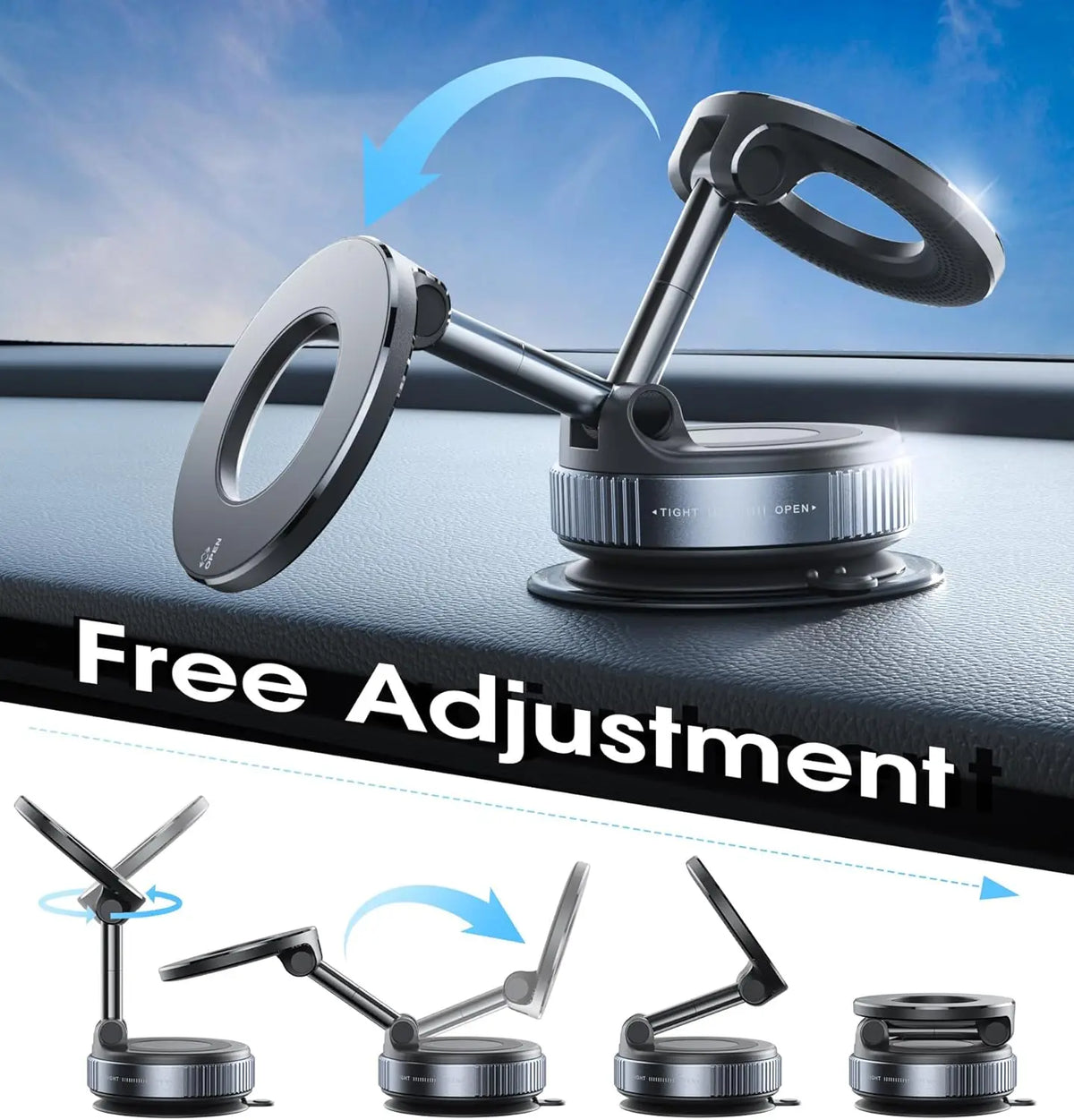 360° Adjustable Magnetic Car Phone Holder – Foldable Suction Cup Mount