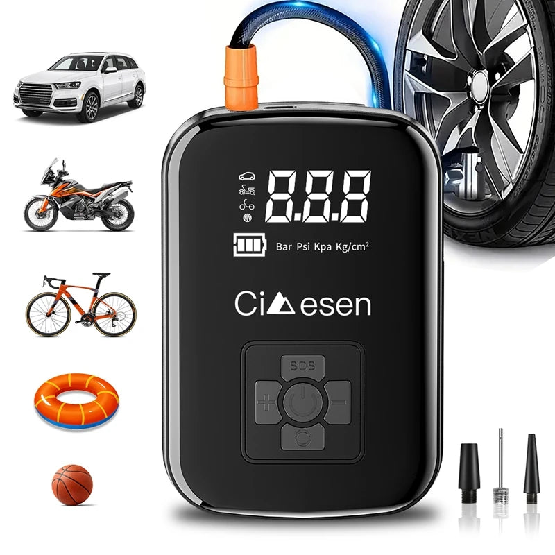 HELLOLEIBOO Portable Cordless Tire Inflator – 150 PSI Rechargeable Air Compressor for Car, Motorcycle & Bike