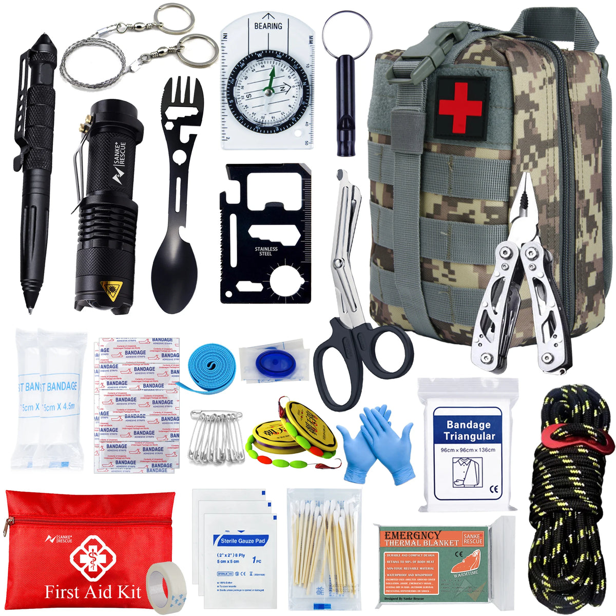 24-in-1 Tactical Survival & First Aid Kit – MOLLE Emergency Pouch for Car, Camping and Hiking