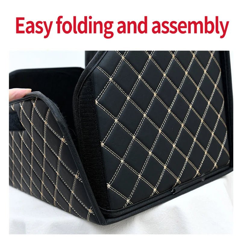 Large Capacity PU Leather Car Trunk Organizer – Foldable Multi-Use Storage Box for SUV & Sedan - Goodify Mart