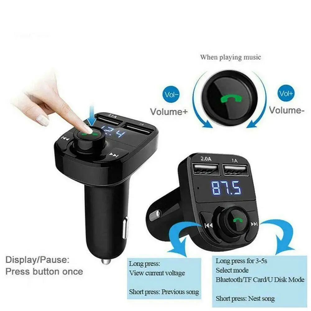 Bluetooth 5.0 FM Transmitter With Dual USB Car Charger – Hands-Free Calling & MP3 Player