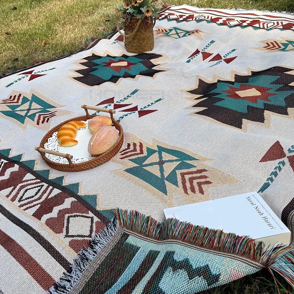 Southwestern Geometric Woven Throw Blanket With Fringe – Boho Sofa, Bed and Picnic Tapestry - Goodify Mart