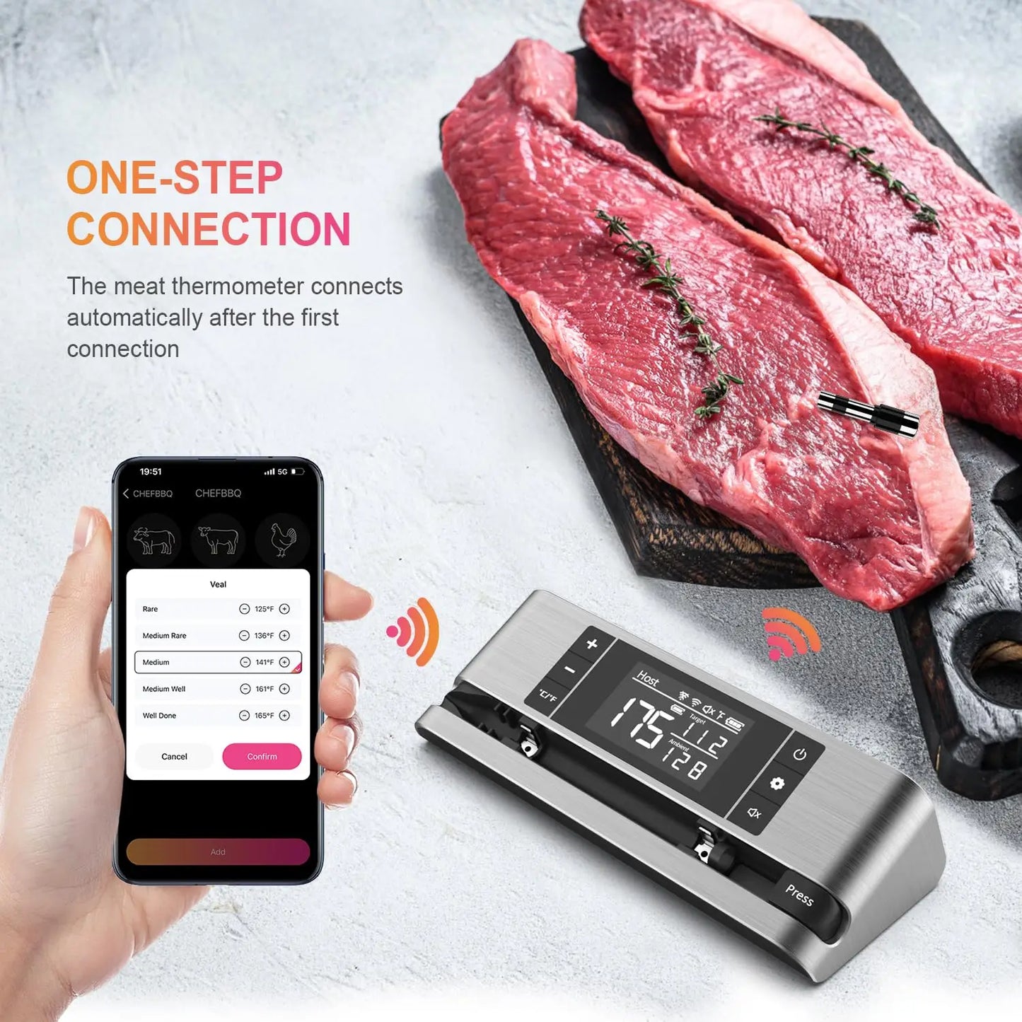 Wireless Smart Meat Thermometer with Dual Sensor Probe