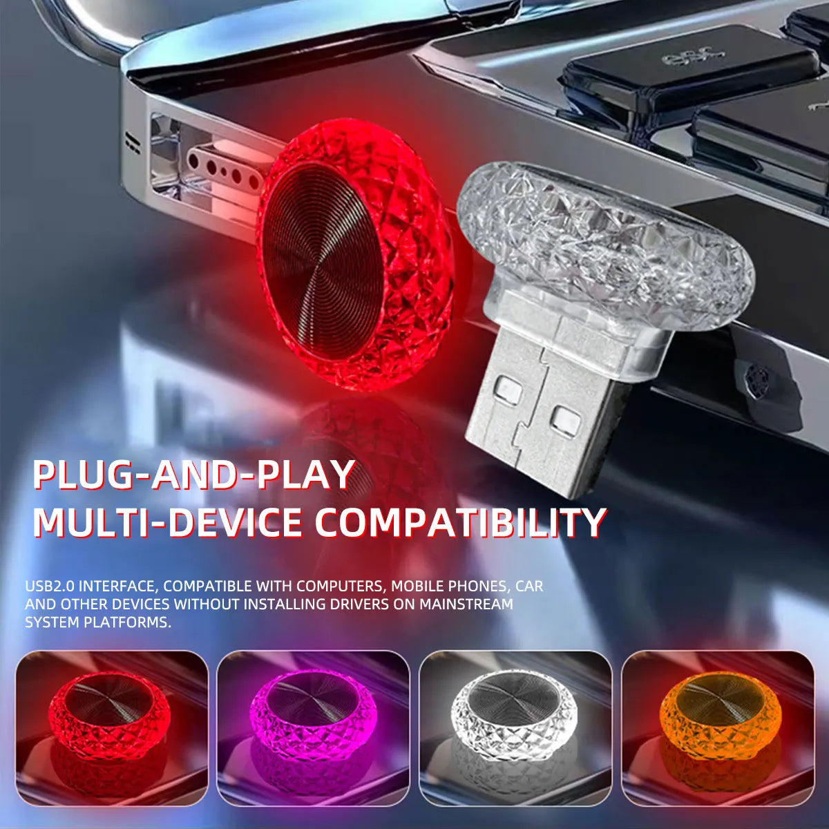 KEVANLY Mini RGB USB Ambient Light – Plug-and-Play LED Atmosphere Lamp for Car, Computer & Power Bank