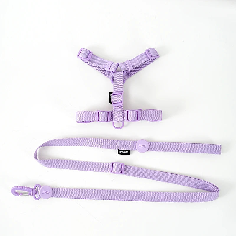 Macaron Color Dog Harness, Collar & Leash Set – Reflective Adjustable Vest for Puppies & Small Dogs