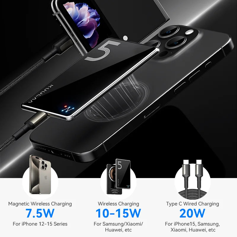 KUULAA MagOn 5,000mAh Ultra-Slim Magnetic Power Bank – 20W USB-C Charger