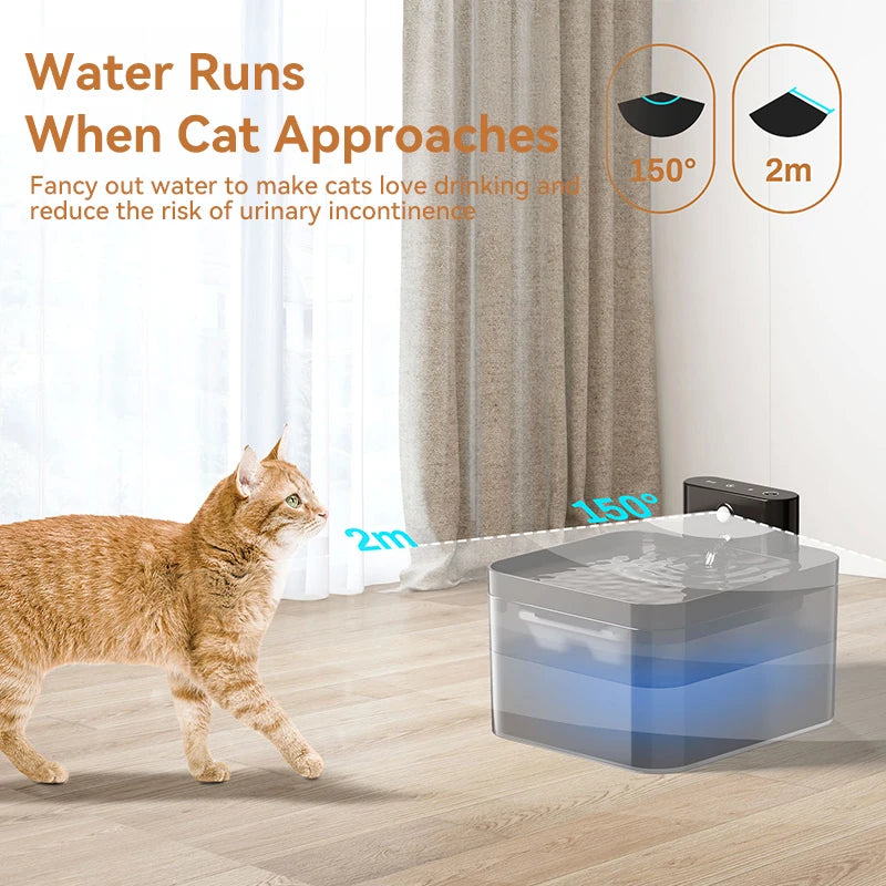 ROJECO Wireless Automatic Cat Water Fountain – 2600mAh Infrared Sensor Pet Water Dispenser for Cats & Dogs