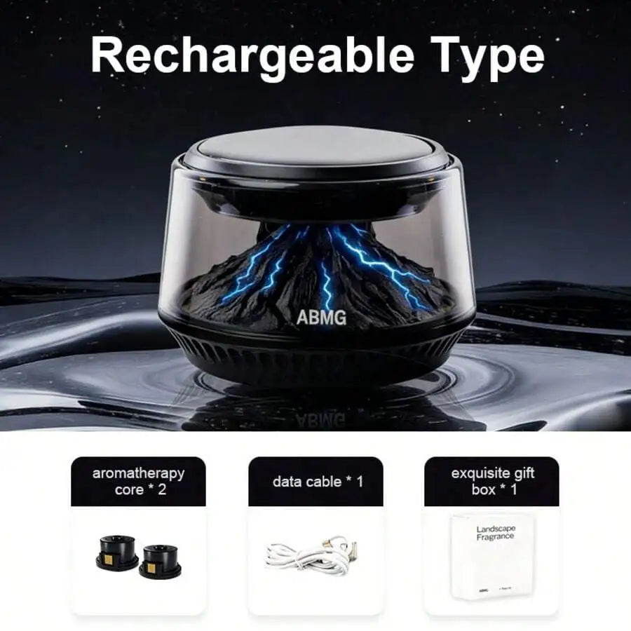 Smart Car Air Freshener Diffusers, Volcano Glacier Landscape Car Diffuser With AI Smart Start-Stop, Solar & USB Charging, Portab
