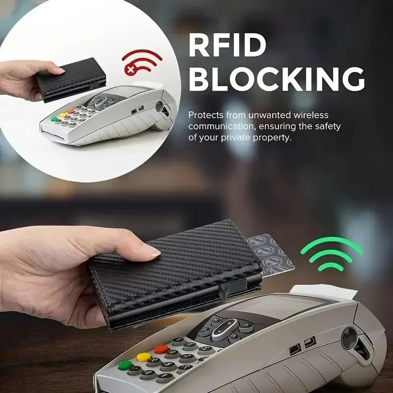 Pop-Up Card Holder Wallet With Zipper Coin Pocket – Slim RFID-Blocking Wallet
