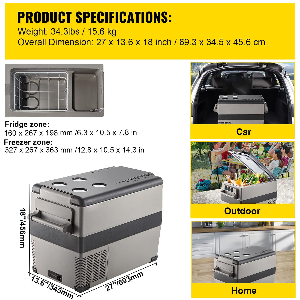 SucceBuy 20L–55L Portable Car Refrigerator Freezer – 12/24V Compressor Cooler With App Control