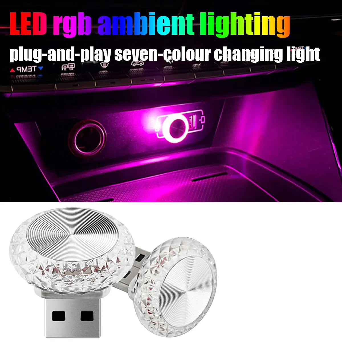 KEVANLY Mini RGB USB Ambient Light – Plug-and-Play LED Atmosphere Lamp for Car, Computer & Power Bank