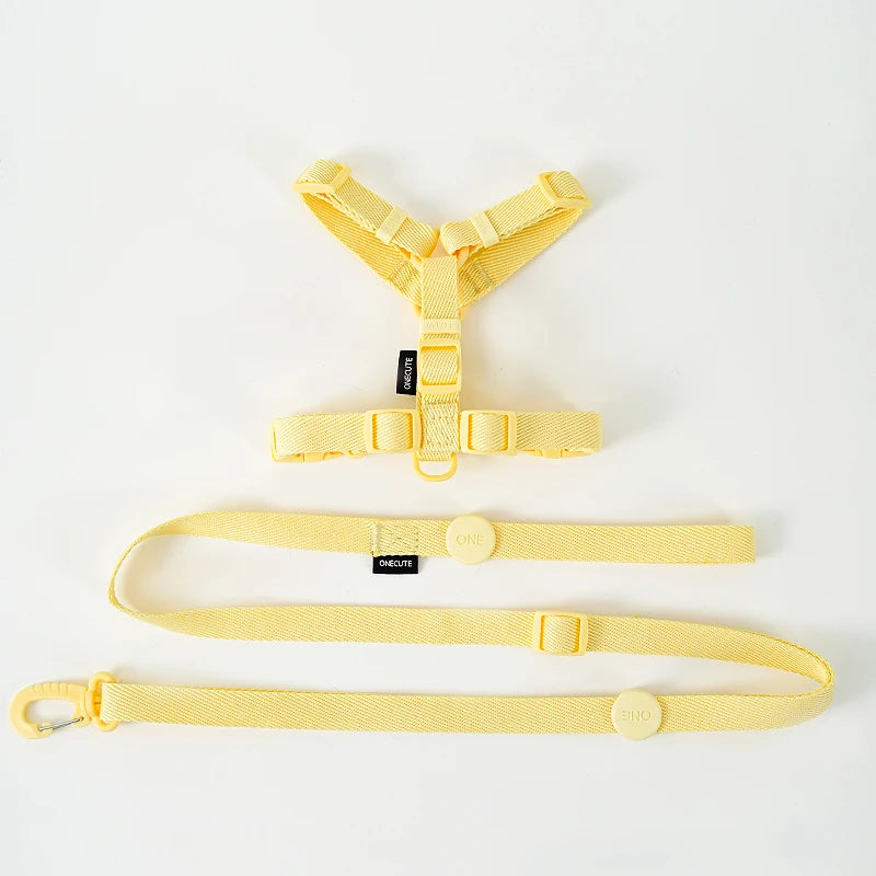 Macaron Color Dog Harness, Collar & Leash Set – Reflective Adjustable Vest for Puppies & Small Dogs