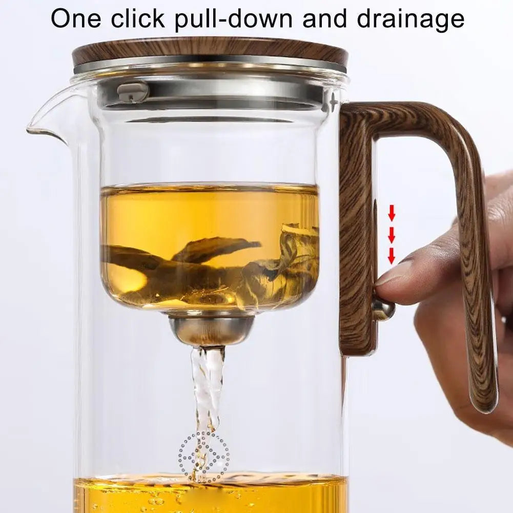 Glass Tea Separation Teapot with Magnetic Switch – Heat Resistant Tea Infuser Pot with Wooden Handle