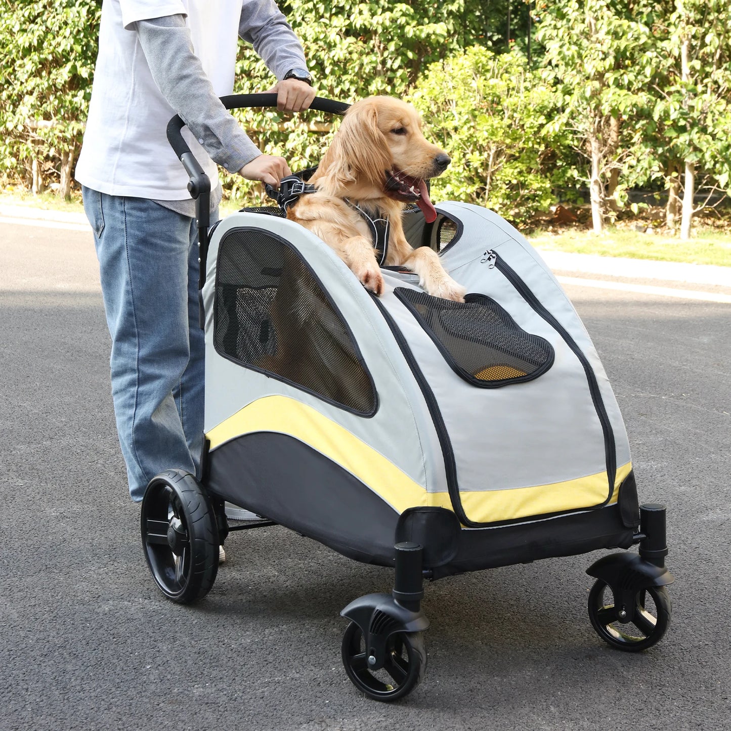 Heavy-Duty Foldable Dog Stroller For Large Dogs – 4-Wheel Pet Carrier Up To 65kg