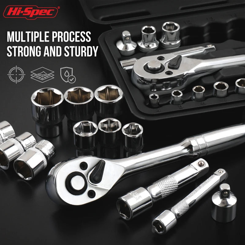Hi-Spec 22/46-Piece Socket Wrench Set – 1/4 & 3/8-Inch Drive Ratchet Tool Kit