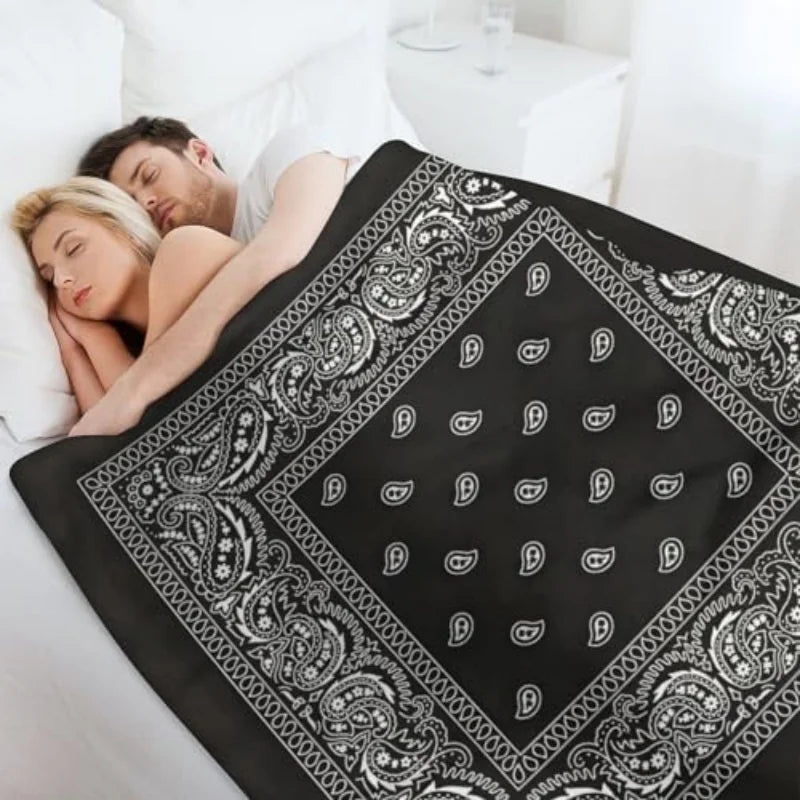 Black Bandana Paisley Micro Plush Throw Blanket – Soft All-Season Blanket for Sofa, Bed and Travel - Goodify Mart