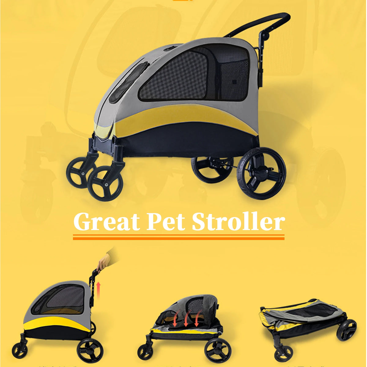 Heavy-Duty Foldable Dog Stroller For Large Dogs – 4-Wheel Pet Carrier Up To 65kg