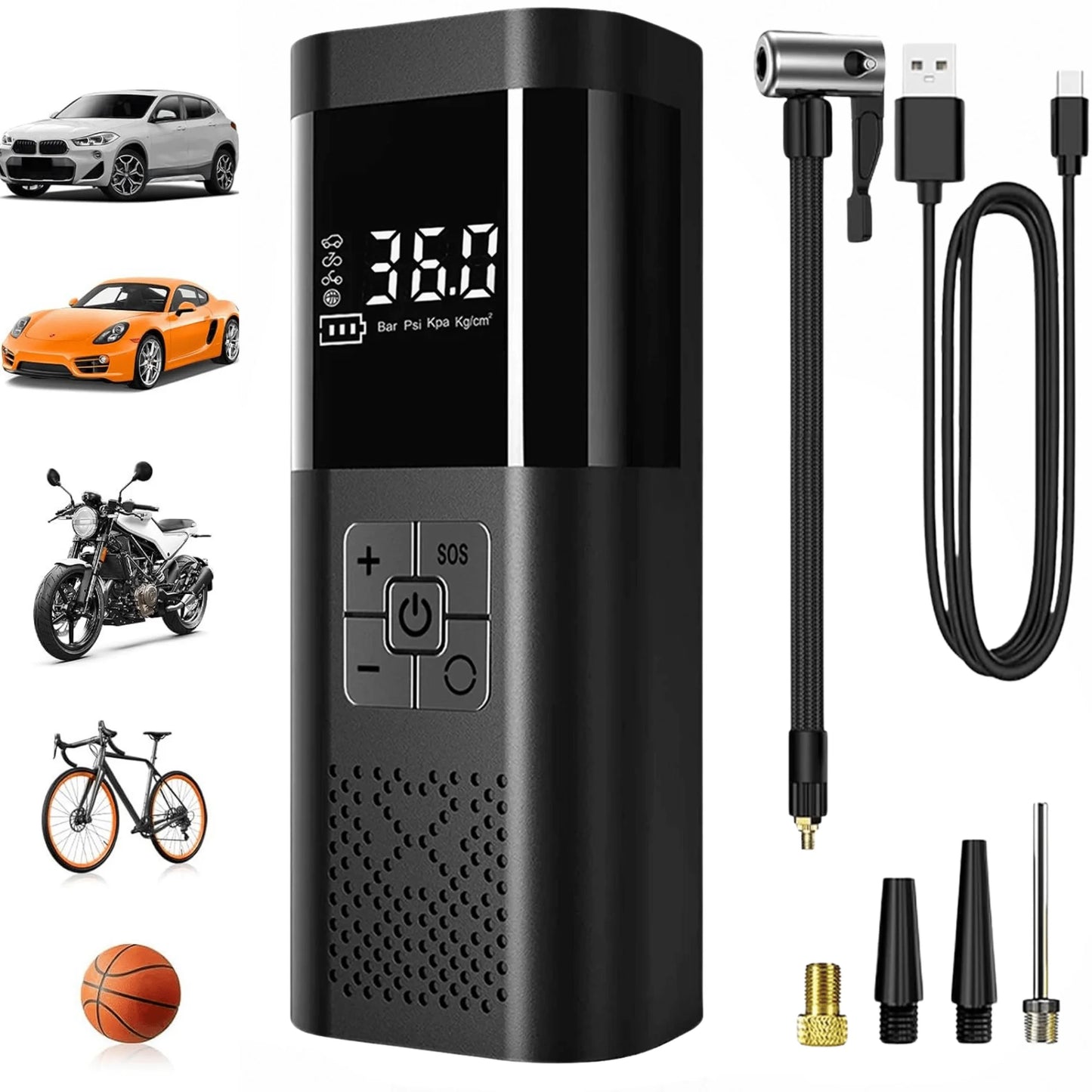 STSCELZ Portable Cordless Tire Inflator – 150 PSI Air Compressor With Digital Gauge, Auto Stop & LED Light