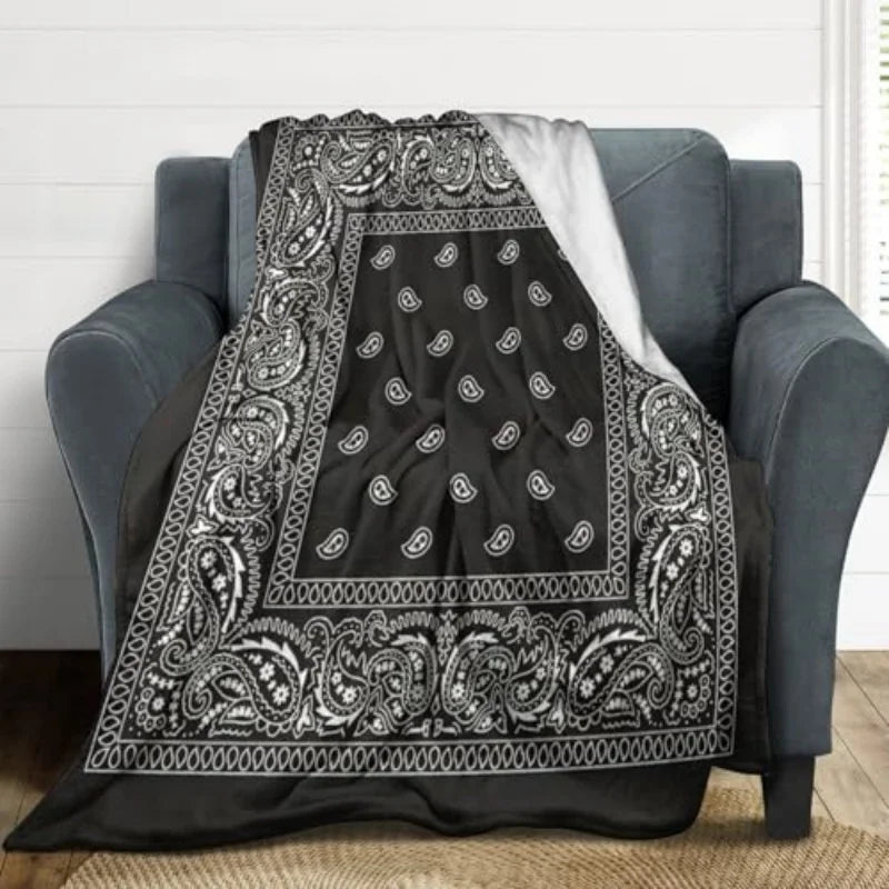 Black Bandana Paisley Micro Plush Throw Blanket – Soft All-Season Blanket for Sofa, Bed and Travel - Goodify Mart