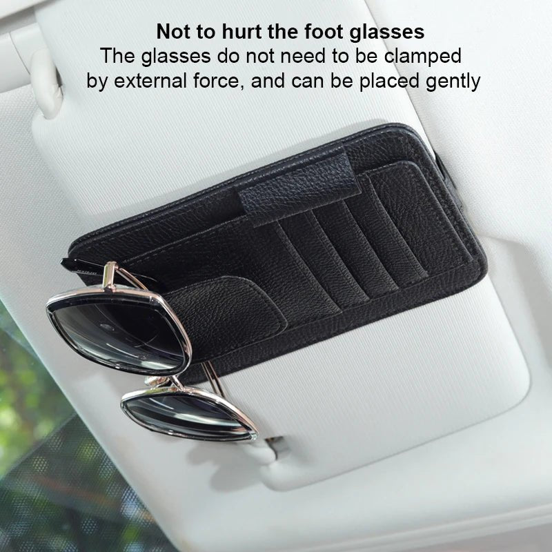 Car Sun Visor Storage Organizer – PU Leather Sunglasses Holder & Card Clip (12.5x15cm) - Goodify Mart