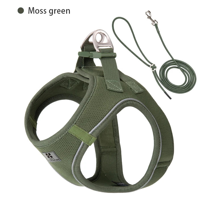 Reflective Dog Harness & Leash Set – Adjustable Step-In Vest for Small & Medium Dogs