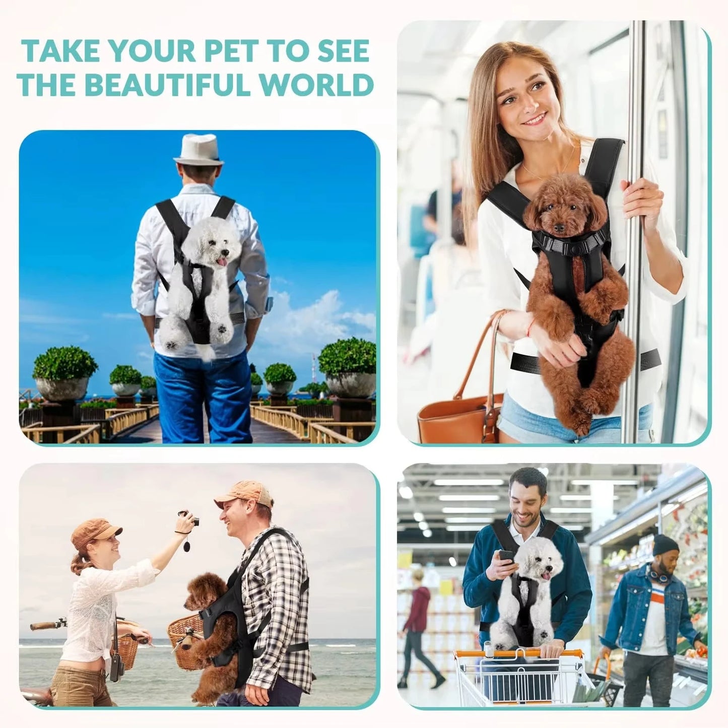 Front Dog Carrier Backpack – Adjustable Hands-Free Pet Backpack with Thickened Sponge Support