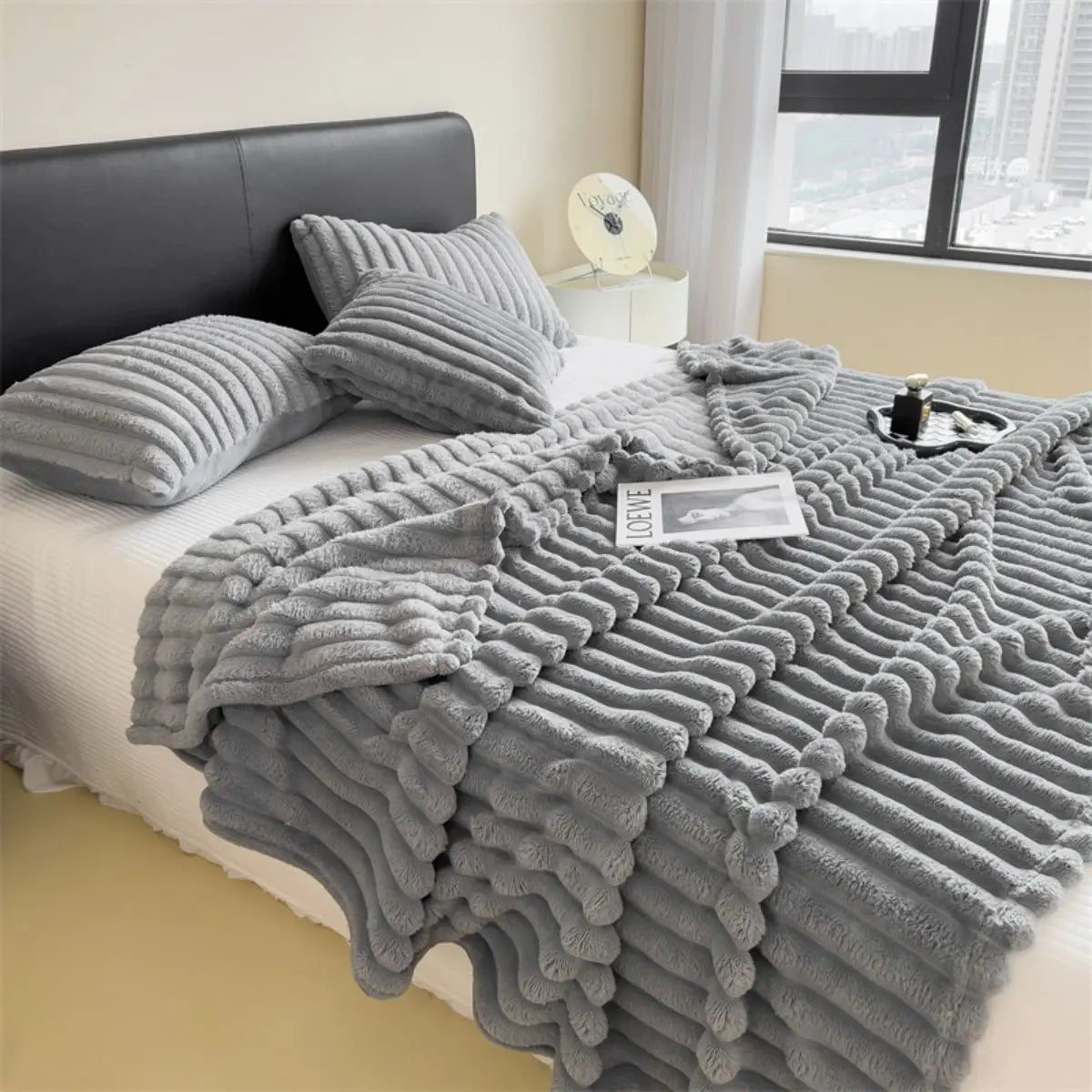 Striped Fuzzy Plush Throw Blanket – Soft 100 × 150 cm Coral Fleece Sofa Blanket - Goodify Mart