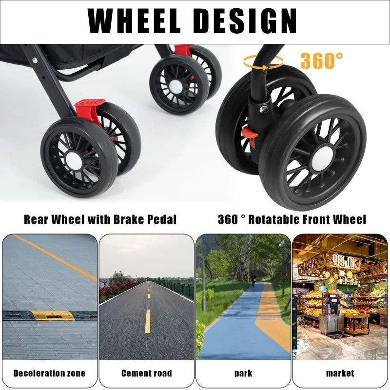 Foldable Pet Stroller For Dogs & Cats – Detachable Carrier With 360° Front Wheel